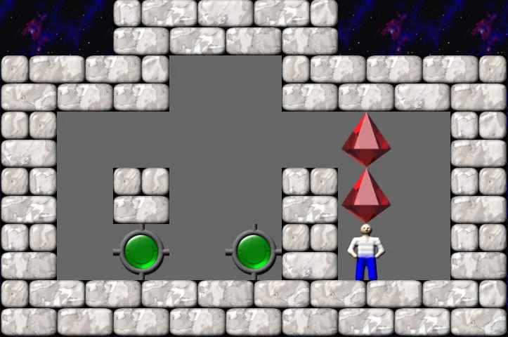 The game of Sokoban, where you try to push boxes into target spaces